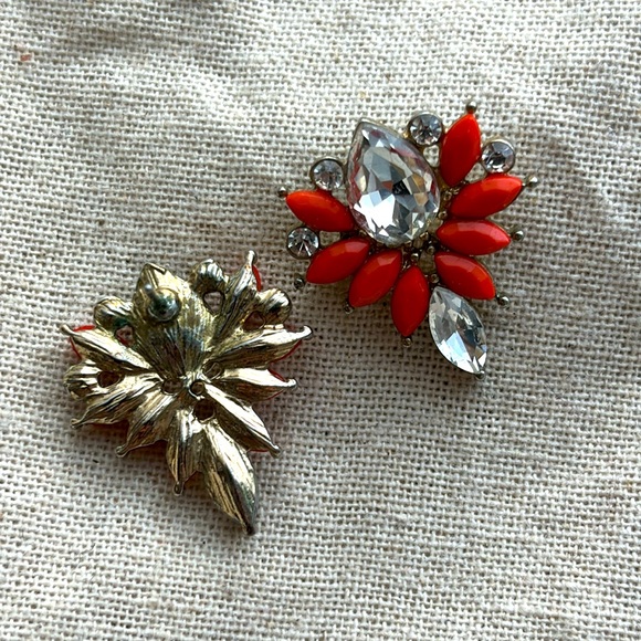 Orange Clear Faceted Crystal Marquis Shape Statement Earrings - Picture 3 of 5